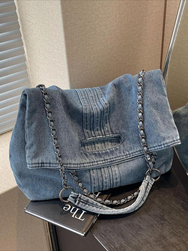 Women's Casual Denim Crossbody Bag, Fashionable Solid Color Shoulder Bag for Daily Used, Casual Trendy Versatile High-quality Daily Commuting Bag