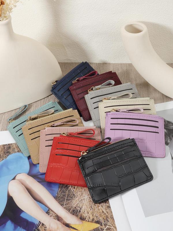 Women's Fashionable Crocodile Embossed Zipper Short Wallet, Casual Plain Color Coin Purse, Multi Card Slot Wallet for Daily Used