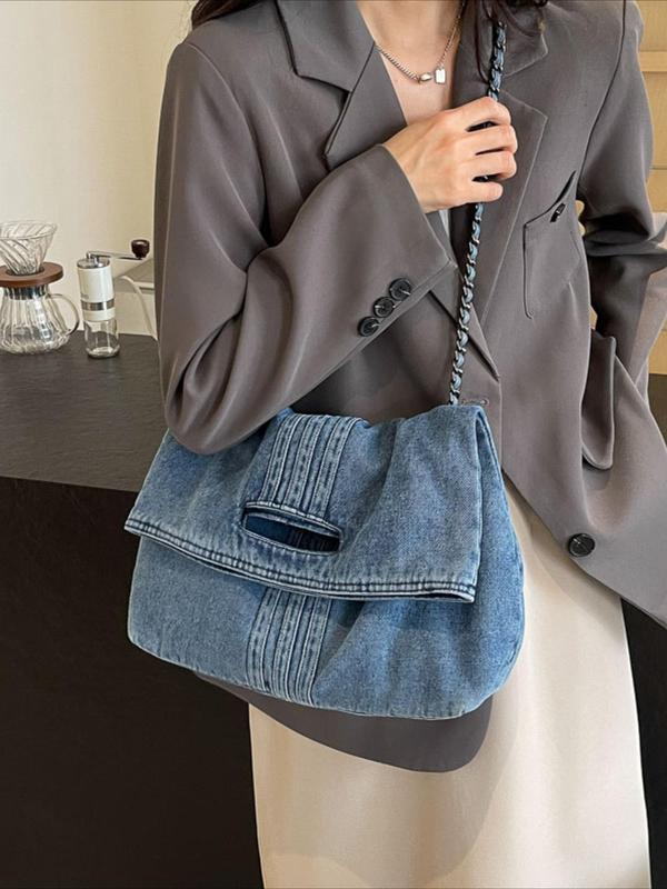 Women's Casual Denim Crossbody Bag, Fashionable Solid Color Shoulder Bag for Daily Used, Casual Trendy Versatile High-quality Daily Commuting Bag