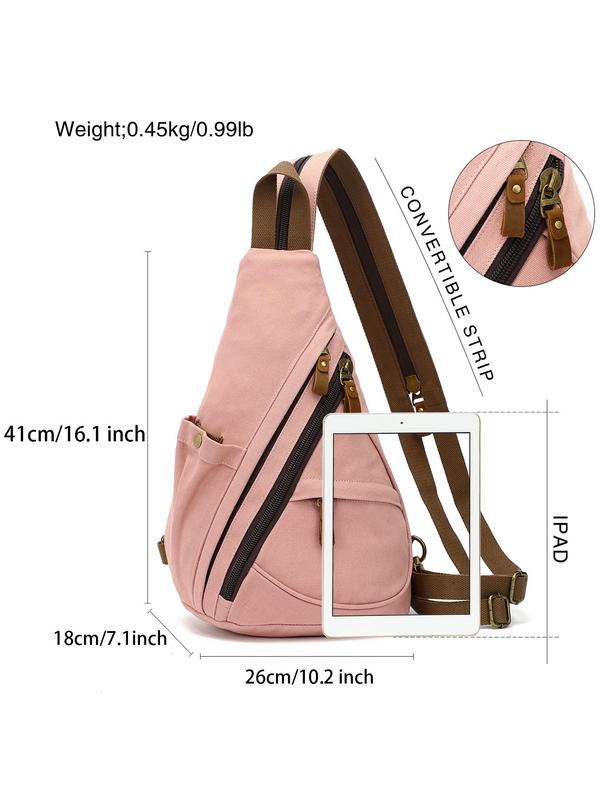 Casual Solid Color Zipper Backpack, Multifunctional Canvas Sling Bag, Fashionable Small Backpack for Men & Women, Casual Daypack for Daily Used