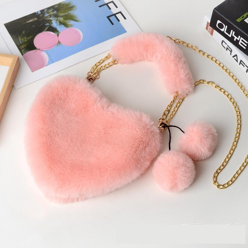 Faux Fur Purse Women's Heart Shaped Evening Handbags Small Cute Phone Crossbody Bag Clutches for Girls