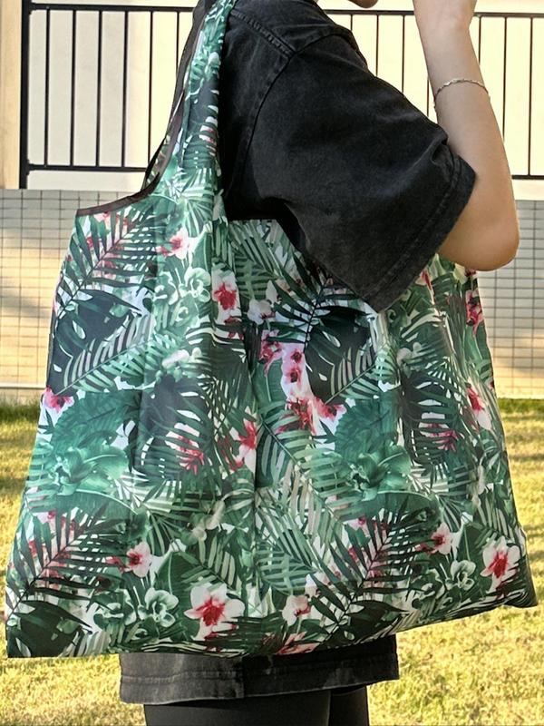Cute Flower Pattern Shopping Bag, Trendy Waterproof Large Capacity Shopping Bag, Summer 2024 Versatile Foldable Durable Shopping Bag for Daily Use