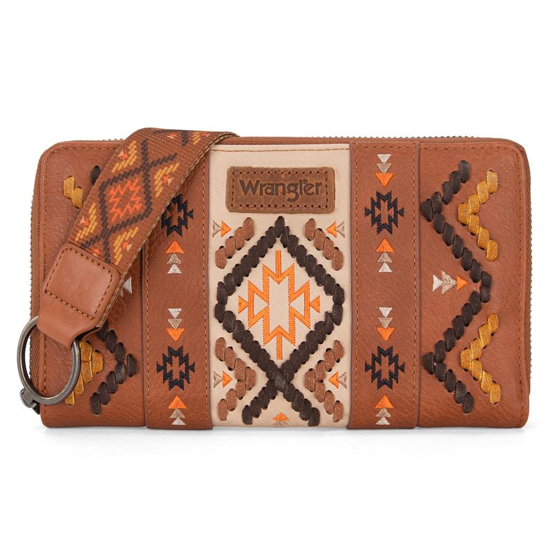 Wrangler [MegaLive] Embroidered Whipstitch Wristlet Clutch Wallet Large Capacity Credit Card Holder Gifts for Women