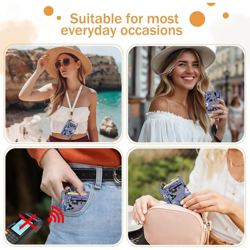 Credit Card Holder Slim Wallet, Magic Goth RFID Wallet Women Front Pocket Small Card Holder Travel Cute Funny Thin Card Case ID Window PU Leather RFID Blocking Card Organizer Gifts Girls