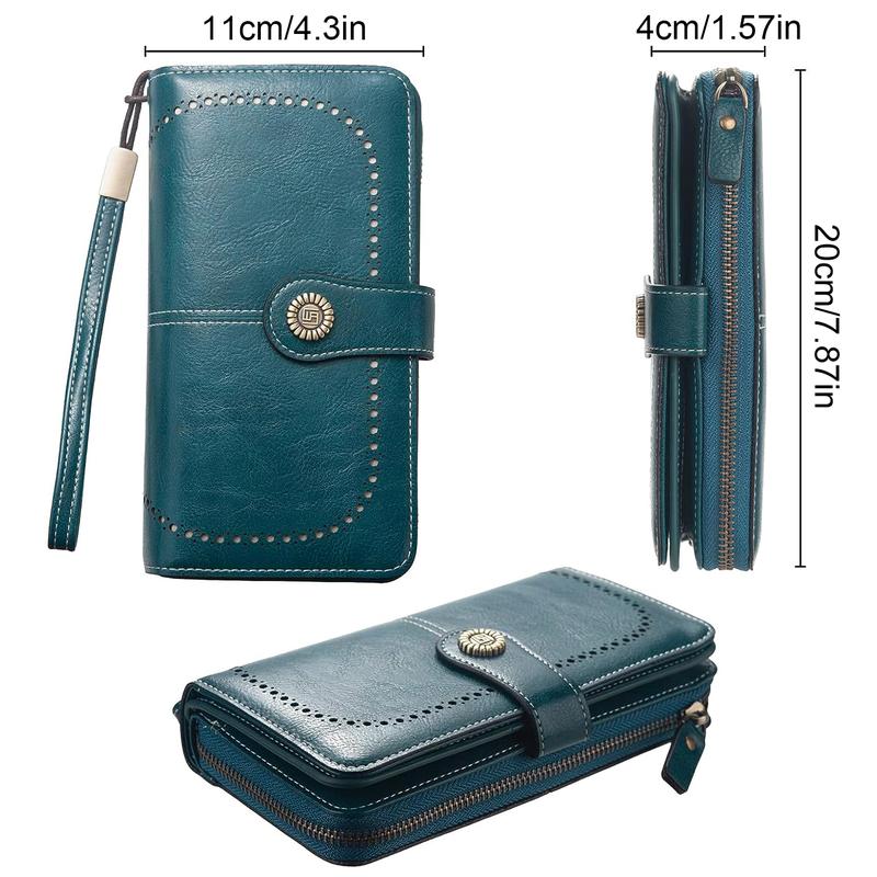 Womens Wallet Credit Card Holder with RFID Blocking Large Capacity Genuine Leather Wristlet Wallets