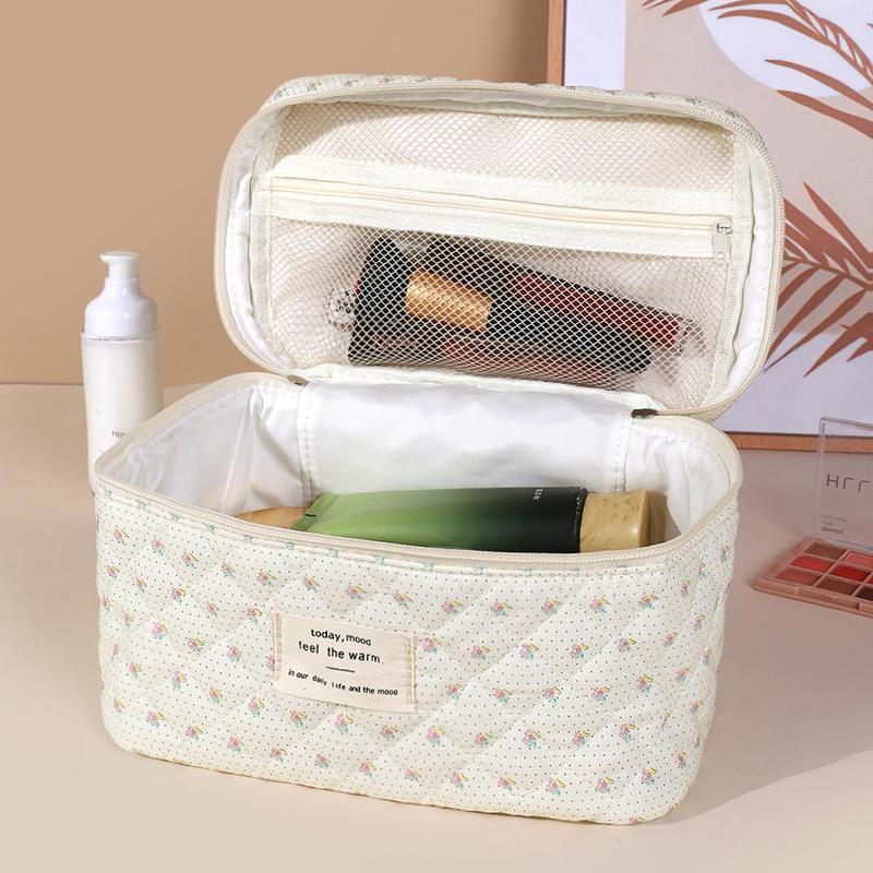 Floral Pattern Quilted Makeup Bag Set, 3 Counts Large Capacity Cosmetic Storage Bag, Zipper Makeup Organizer Bags for Travel