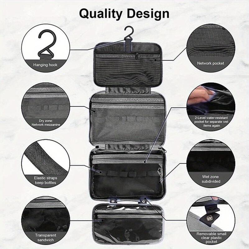 Outdoor Travel Foldable Toiletries Storage Bag, 4 Fold Toiletry Bag with Hook, Foldable Travel Hanging Toiletry Bag, Dry Wet Separation Bag for Camping, Travel, Sports, The Perfect Christmas Gift