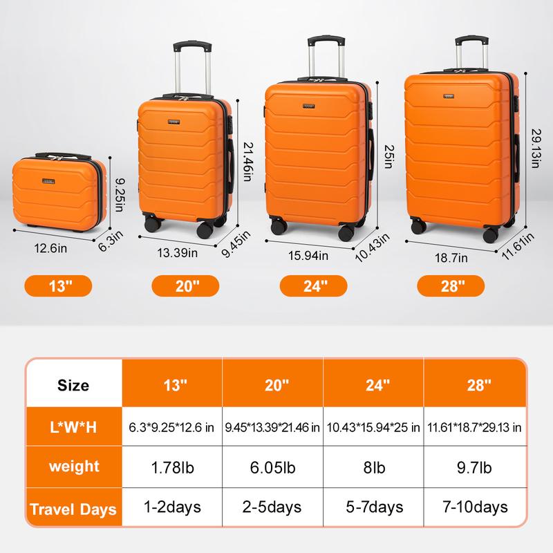 Expandable +ABS Durable Suitcase Sets Double Wheels TSA Lock 4 Piece Luggage Set