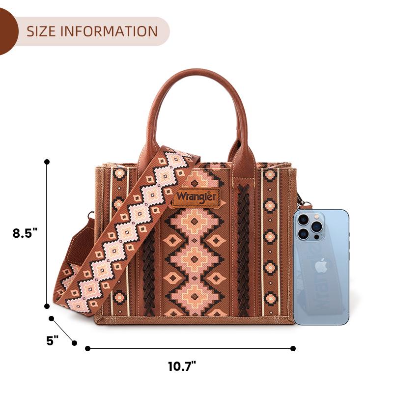 Wrangler [MegaLive] Fall Winter New Product Southwestern Dual Sided Print Canvas Tote Crossbody Bag