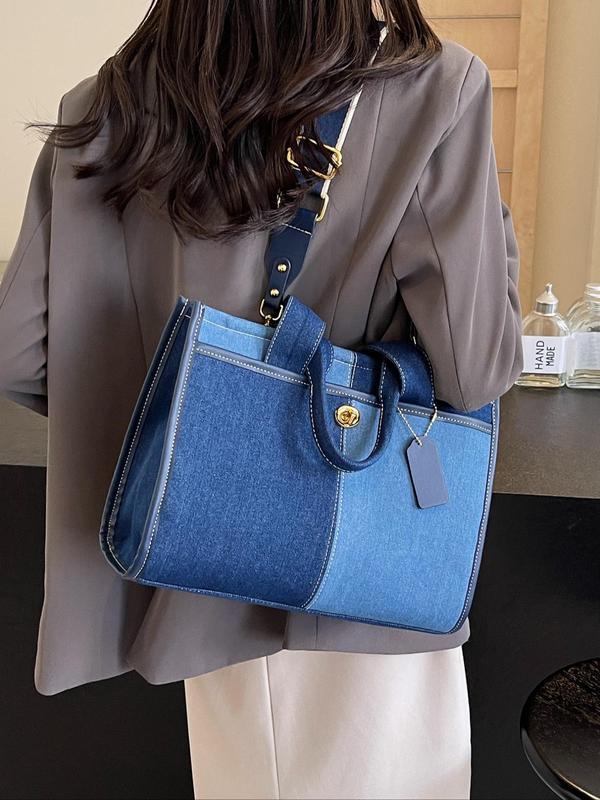 Fashionable Patchwork Tote Bag, Contrast Color Stitching Crossbody Bag, Large Capacity Shoulder Bag for Women, Trendy All-match Bag for Daily Use