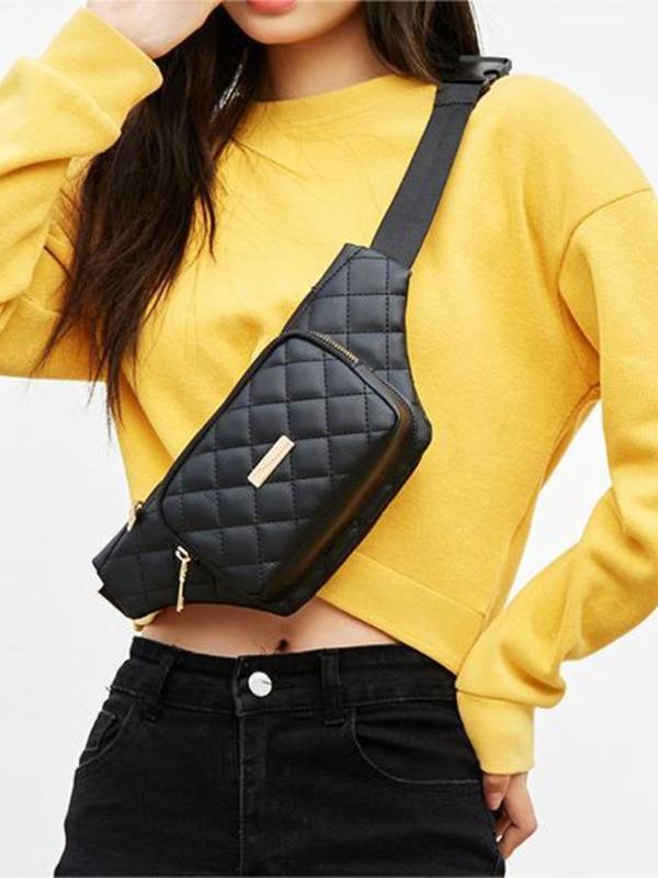 Solid Color Zip-up Belted Summer Bum Bag, 2024 New Summer Stylish Casual Trendy Quilted Fanny Pack, Minimalist Crossbody Fanny Pack, Outdoor Sporty Sling Bag for Work Out