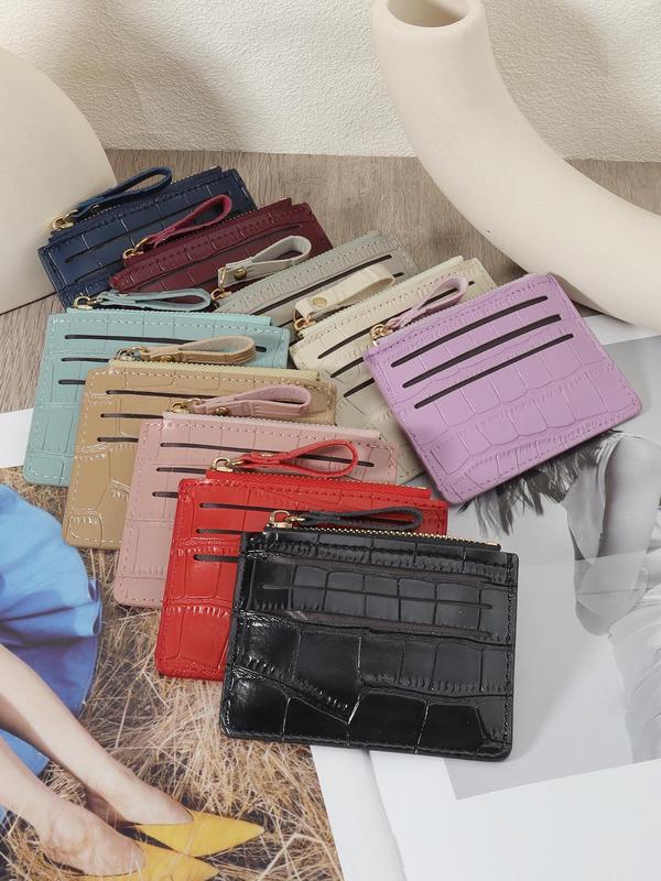 Women's Fashionable Crocodile Embossed Zipper Short Wallet, Casual Plain Color Coin Purse, Multi Card Slot Wallet for Daily Used