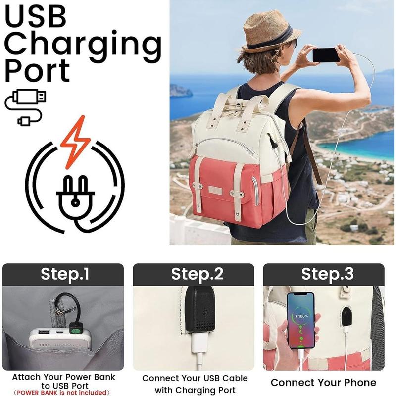 Laptop Backpack for Women,Teacher Doctor Nurse Work Purse Bag for 15.6 Inch Laptop, Wide Open backpack With USB Charging Port RFID Pocket, Large, Water Resistant