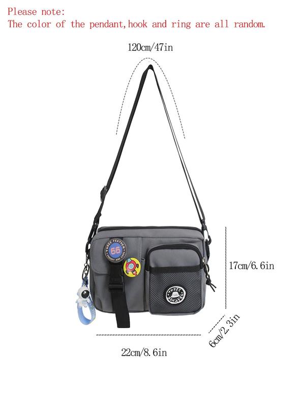 Simple Plain Zipper Crossbody Bag, Multifunctional Sling Bag, Shoulder Bag with Space Astronaut Medal Decoration & Keychain, Designer Crossbody Bags for Men, Schoolbag for Travel, Purses As College Gifts