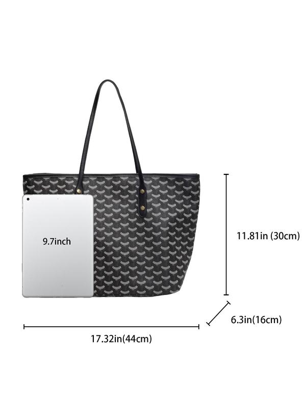 Women's All Over Print Tote Bag, Fashionable Large Capacity Shoulder Bag for Daily Used, Casual Trendy Versatile High-quality Daily Commuting Bag