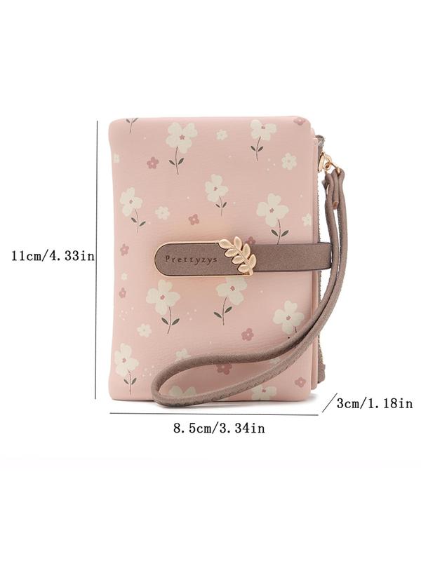 Women's Preppy Style Floral Pattern Short Wallet, Casual Trendy Zipper Short Folding Coin Coin Purse, Versatile Pu Leather Card Slots Coin Purse for Daily Use