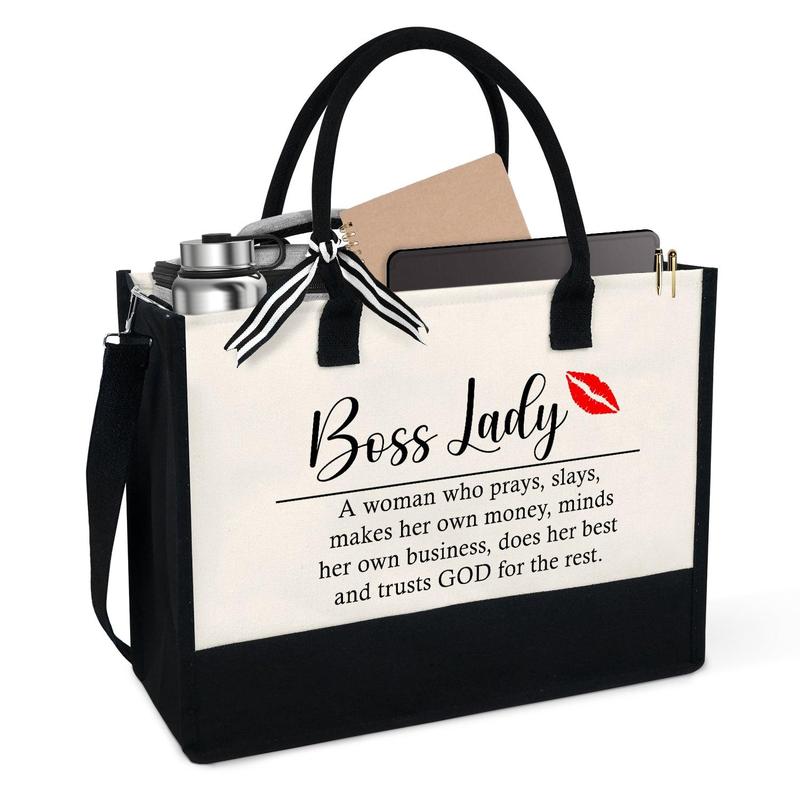 Gift Ideas For Women, Boss Lady Gift Tote Bag, Leaving Appreciation, Retirement, Birthday, Thanksgiving Gifts for Boss, Leader, Boss Lady, Friends, Coworkers, Manager Director - 13oz Canvas Tote Bag With Zipper