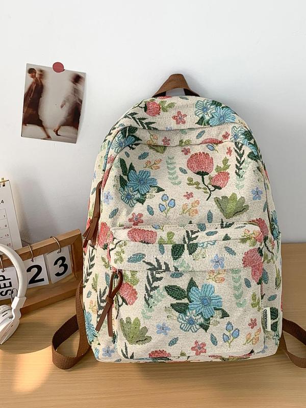 Floral Pattern Backpack, Large Capacity Zipper Backpack, Fashionable Backpack for Women & Men, Casual Trendy Versatile High-quality Daily Commuting Bag