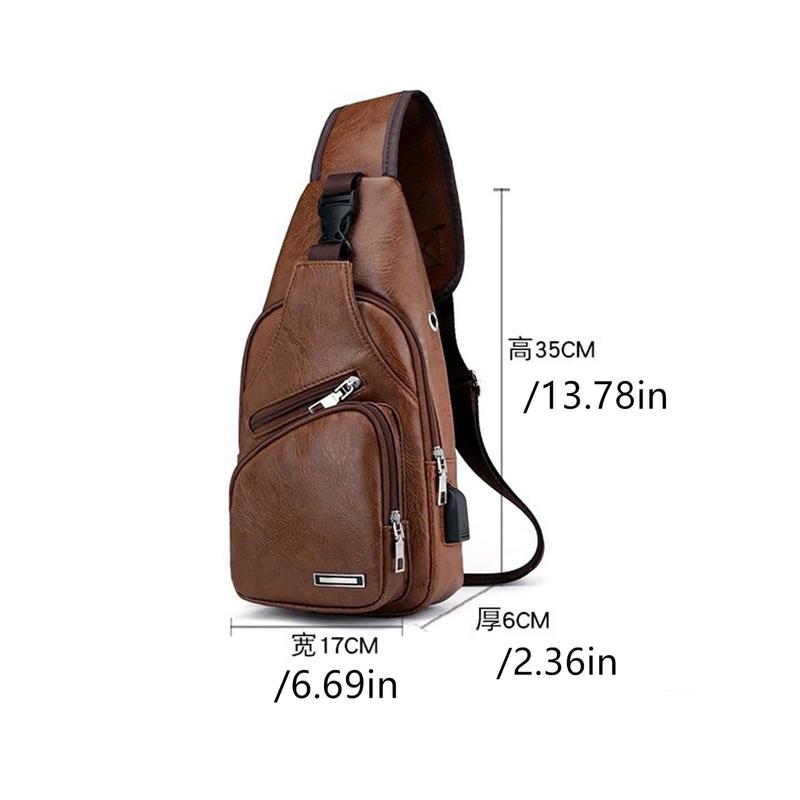 Men's Usb Charging Bag Men's Chest Bag For Custom Pu Pvc Shoulder Bag Diagonal Package Messenger Travel Bag Cross Body Bag, Gift For Father Fanny Pack Crossbody Bag Sling Bag Work Sport Holiday Essentials Lightweight Anti Theft Going Out With Adjustable S