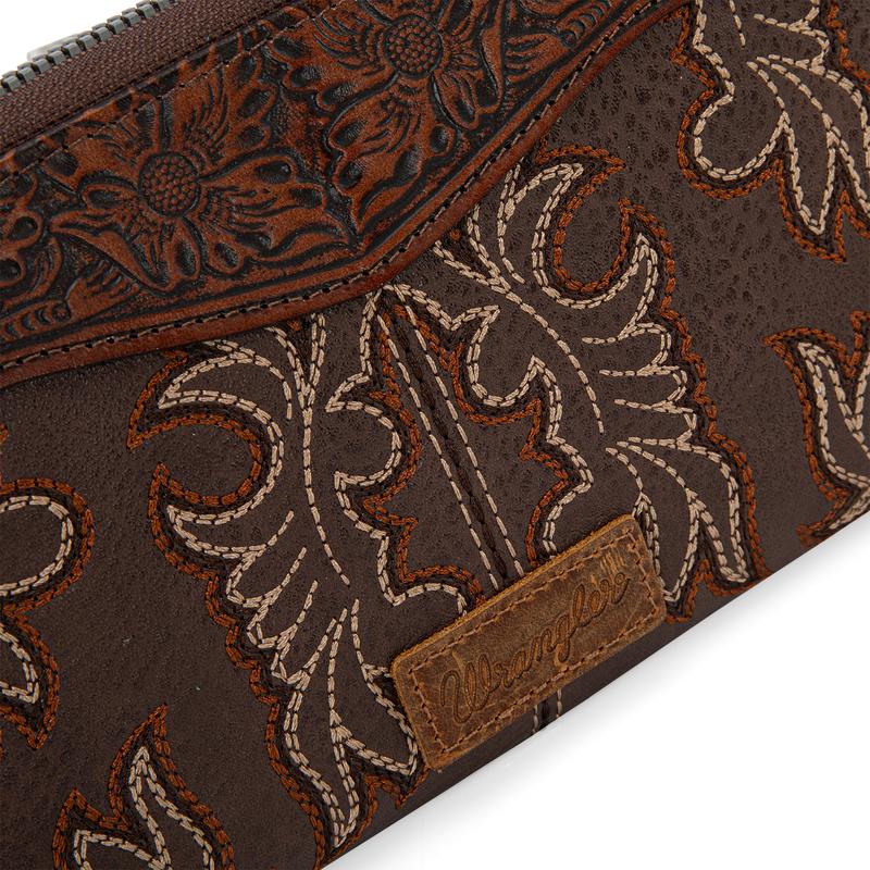 Wrangler Wristlet Western Wallet for Women Floral Tooled Clutch Boot Stitch Bifold Wallet with Card Holder