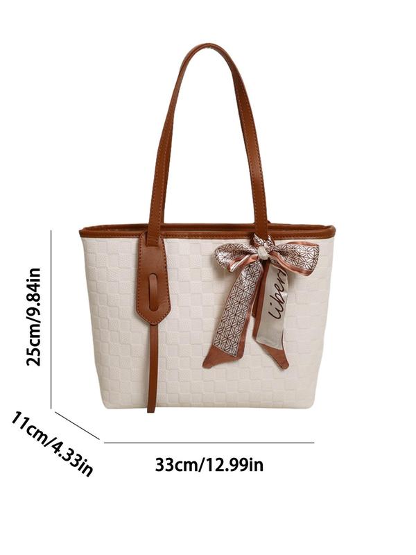 Women's Bow Decorated Tote Bag, Fashionable Large Capacity Shoulder Bag for Work & Daily Used, Casual Trendy Versatile High-quality Daily Commuting Bag