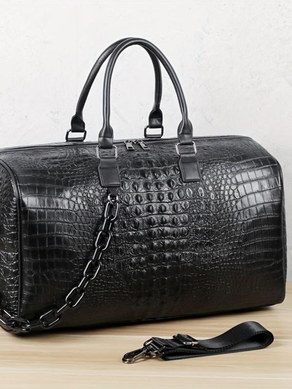 Fashion Crocodile Embossed Large Capacity Travel Bag, Casual Plain Zipper Shoulder Bag, Unisex Commuter Crossbody Bag for Travel & Business