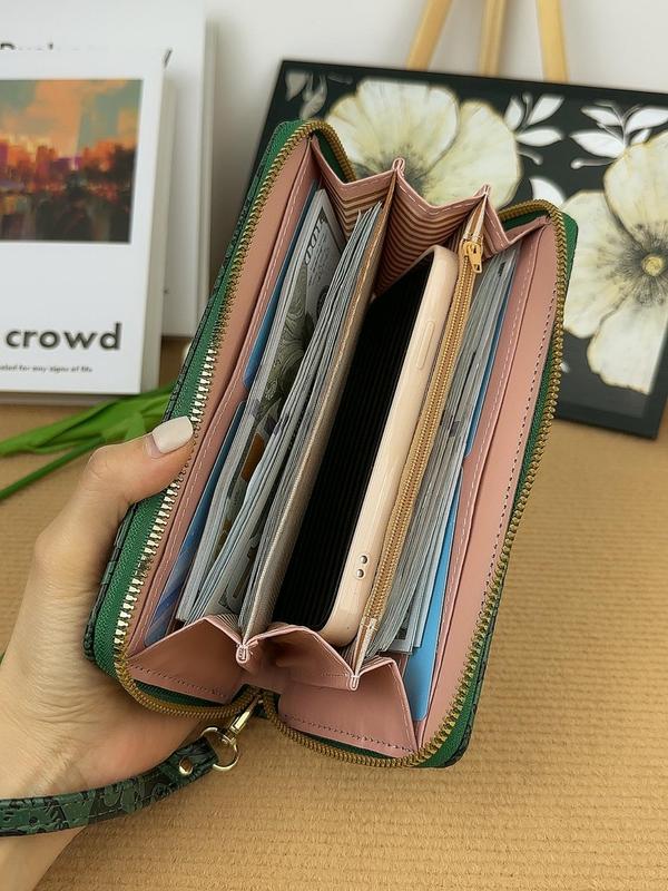 Women's Vintage Floral Pattern Embossed Long Wallet, Casual Zipper Wallet for Daily Used, Trendy All-match Multiple Slots Card Holder, Fall Outfits, Earthtone Fall Freshness