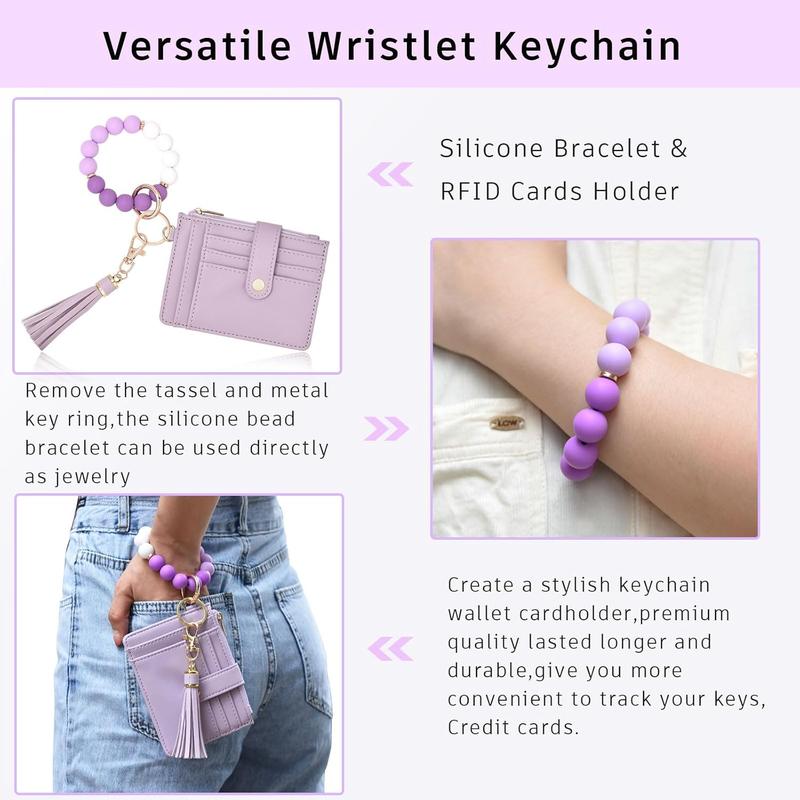 Silicone Bracelet Keychain Wallet for Women Wristlet Card Holder Slim RFID Wallet with Zipper Pocket