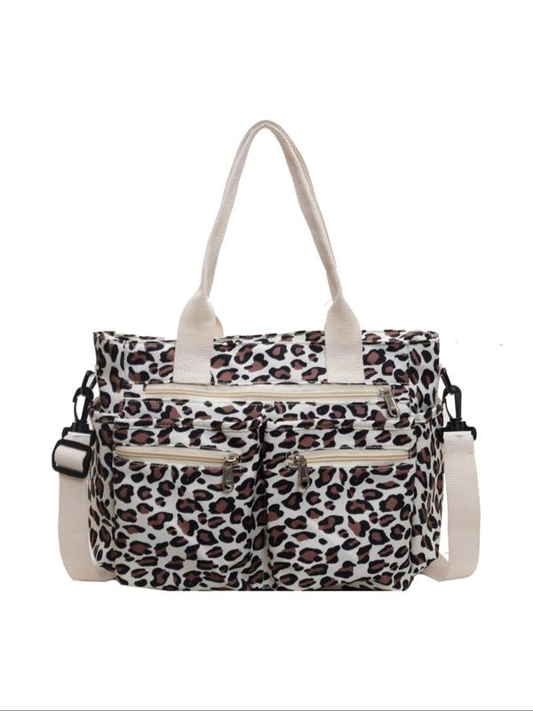 Fashion Leopard Print Tote Bag, Casual Large Capacity Shoulder Bag for Women, Simple Crossbody Bag, Outing Handbag, Office Worker, Commuter, Travel Student