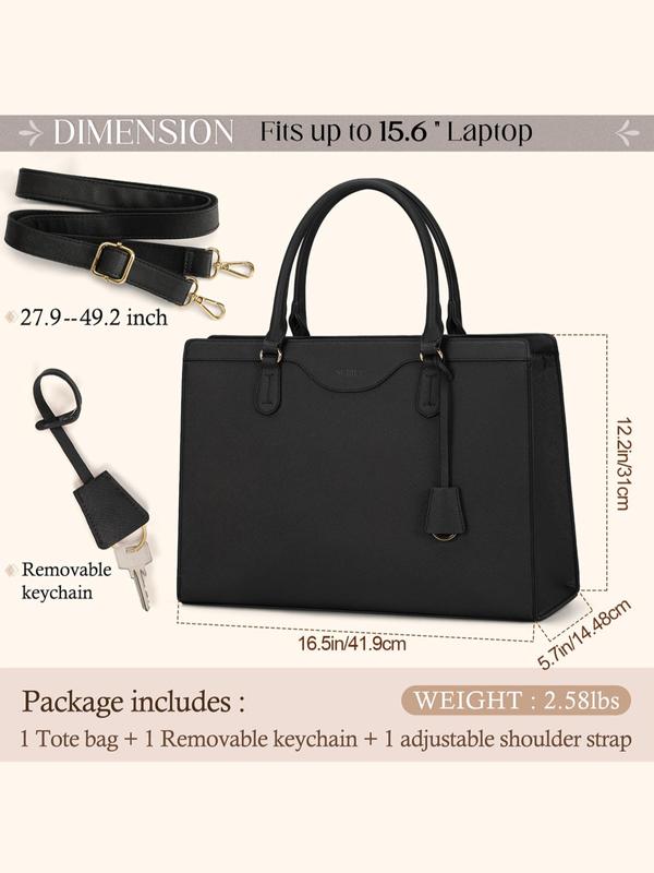 Solid Color Large Capacity Laptop Tote Bag, Fashionable PU Leather Zipper Shoulder Bag for Women, Casual Trendy Versatile High-quality Daily Commuting Bag