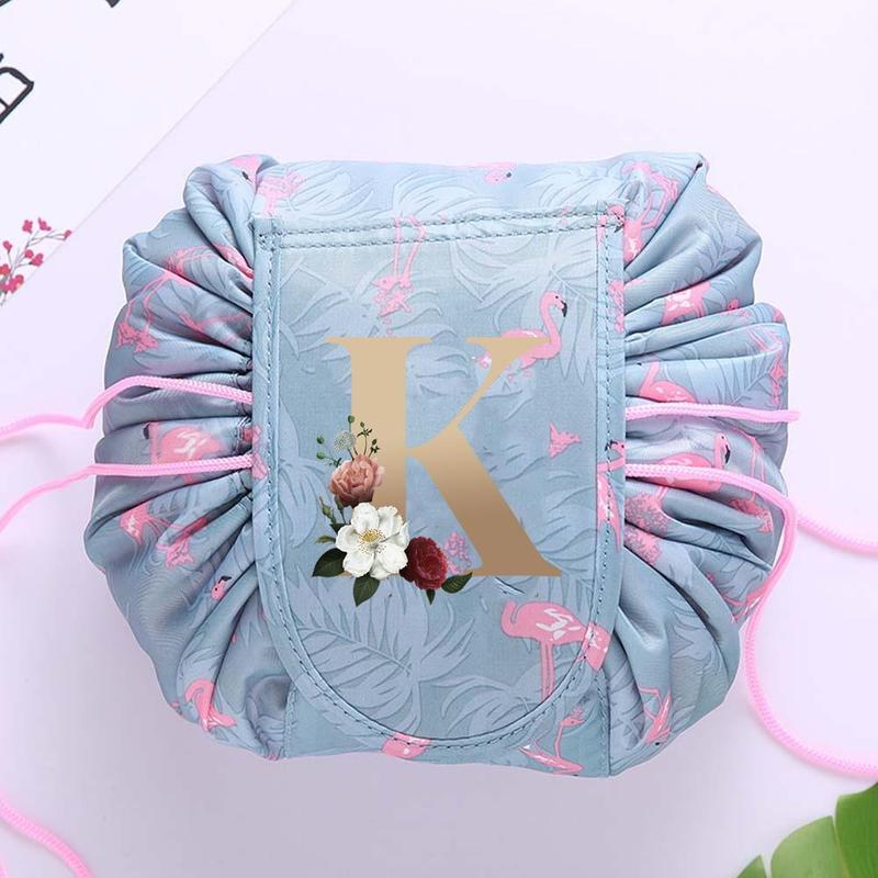 Floral & Letter Pattern Makeup Bag, 1 Count Portable Drawstring Makeup Organizer Pouch, Cosmetic Storage Bag for Women & Girls, Christmas Gift