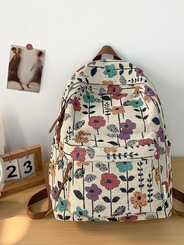 Floral Pattern Backpack, Large Capacity Zipper Backpack, Fashionable Backpack for Women & Men, Casual Trendy Versatile High-quality Daily Commuting Bag