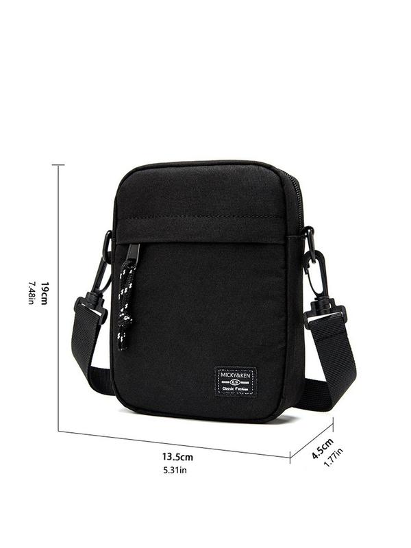 Men's Summer Fashion Solid Matching Shoulder Bag, Letter Patched Zipper Crossbody Bag for Men for School & Office,  Lightweight Crossbody Bag for Daily Used