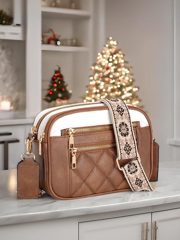 Women's Ethnic Pattern Strap Crossbody Bag, Fashionable Pu Leather Argyle Quilted Shoulder Bag for Daily Used, Casual Trendy Versatile High-quality Daily Commuting Bag