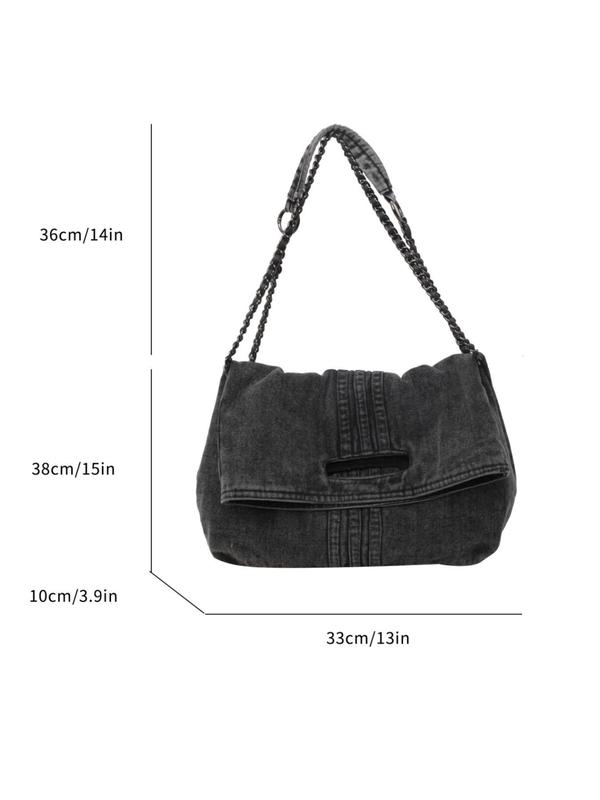 Women's Casual Denim Crossbody Bag, Fashionable Solid Color Shoulder Bag for Daily Used, Casual Trendy Versatile High-quality Daily Commuting Bag