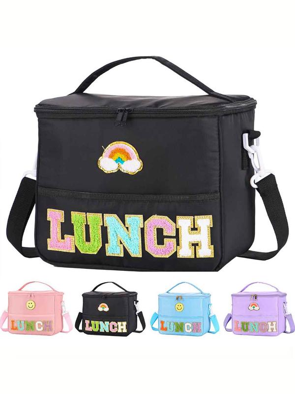 Letter Patched Lunch Bag, Large Capacity Insulated Lunch Bag with Handle, Portable Lunch Bag for Outdoor Camping Picnic School Office