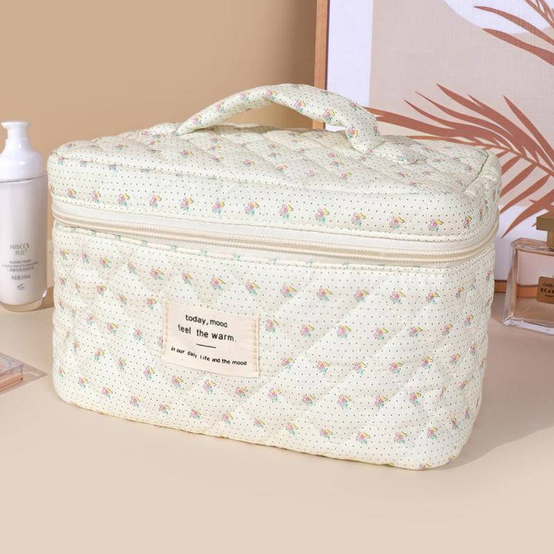 Floral Pattern Quilted Makeup Bag Set, 3 Counts Large Capacity Cosmetic Storage Bag, Zipper Makeup Organizer Bags for Travel