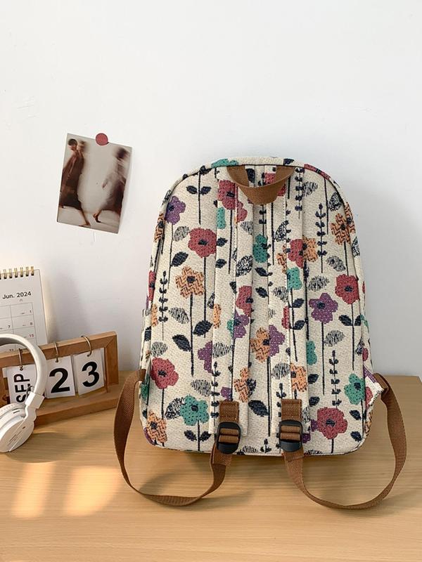 Floral Pattern Backpack, Large Capacity Zipper Backpack, Fashionable Backpack for Women & Men, Casual Trendy Versatile High-quality Daily Commuting Bag