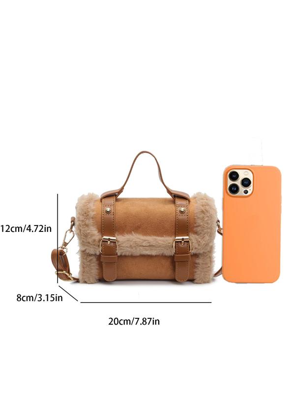 Women's Solid Color Fluffy Shoulder Bag, Fashionable Plush Crossbody Bag for Travel Work Commute, Casual Trendy Versatile High-quality Daily Commuting Bag