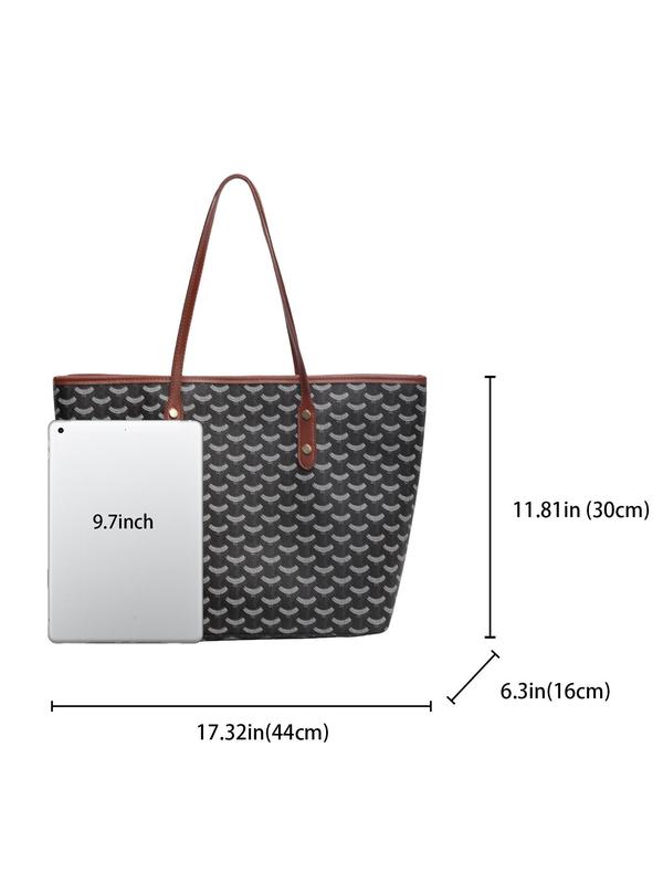 Women's All Over Print Tote Bag, Fashionable Large Capacity Shoulder Bag for Daily Used, Casual Trendy Versatile High-quality Daily Commuting Bag