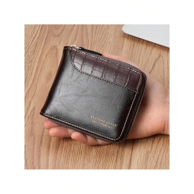 BATSIOE New Men Short Wallet Cross-Border Retro Multi-Card Position Zipper Coin Purse Color-Block Card Holder For Men Crocodile