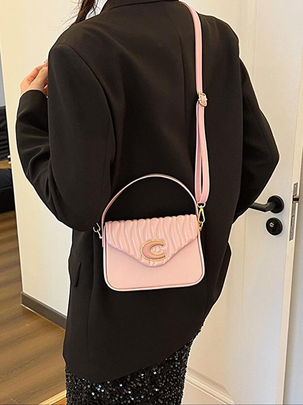 Women's Fashionable Solid Color Letter Design Handbag, Casual Versatile Shoulder Bag for Daily Used, Trendy All-match Commuter Bag