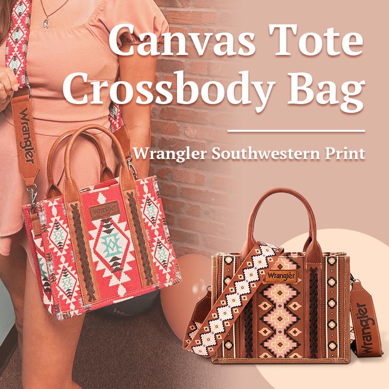 Wrangler [MegaLive] Fall Winter New Product Southwestern Dual Sided Print Canvas Tote Crossbody Bag