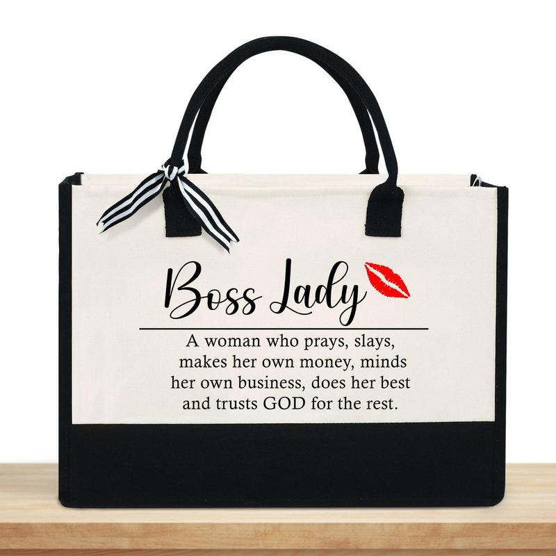 Gift Ideas For Women, Boss Lady Gift Tote Bag, Leaving Appreciation, Retirement, Birthday, Thanksgiving Gifts for Boss, Leader, Boss Lady, Friends, Coworkers, Manager Director - 13oz Canvas Tote Bag With Zipper