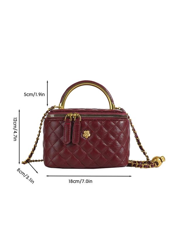 Women's Elegant Flower Decor Quilted Box Bag, Fashionable Chain Strap Crossbody Bag, Casual Trendy Versatile High-quality Daily Commuting Bag