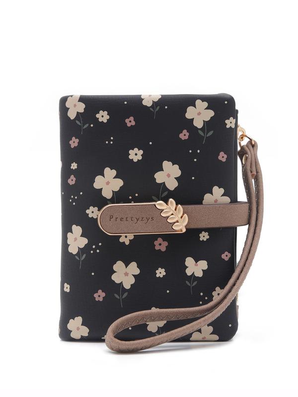 Women's Preppy Style Floral Pattern Short Wallet, Casual Trendy Zipper Short Folding Coin Coin Purse, Versatile Pu Leather Card Slots Coin Purse for Daily Use