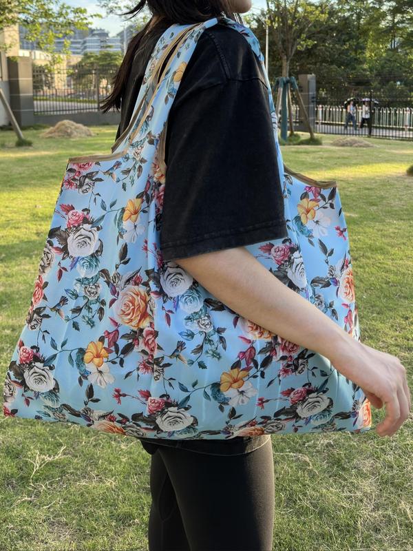 Cute Flower Pattern Shopping Bag, Trendy Waterproof Large Capacity Shopping Bag, Summer 2024 Versatile Foldable Durable Shopping Bag for Daily Use