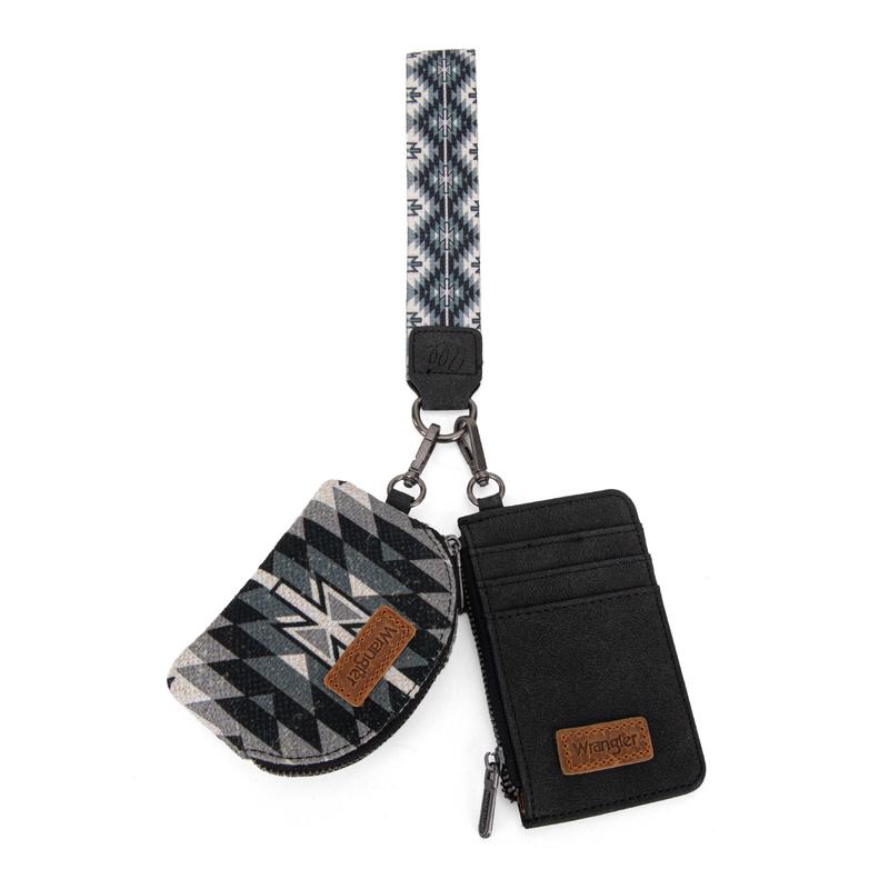 Wrangler 2 PCS SET Canvas Zipper Wristlet Wallet Compact Size Credit Card Holder Suitable for Students and Commuting