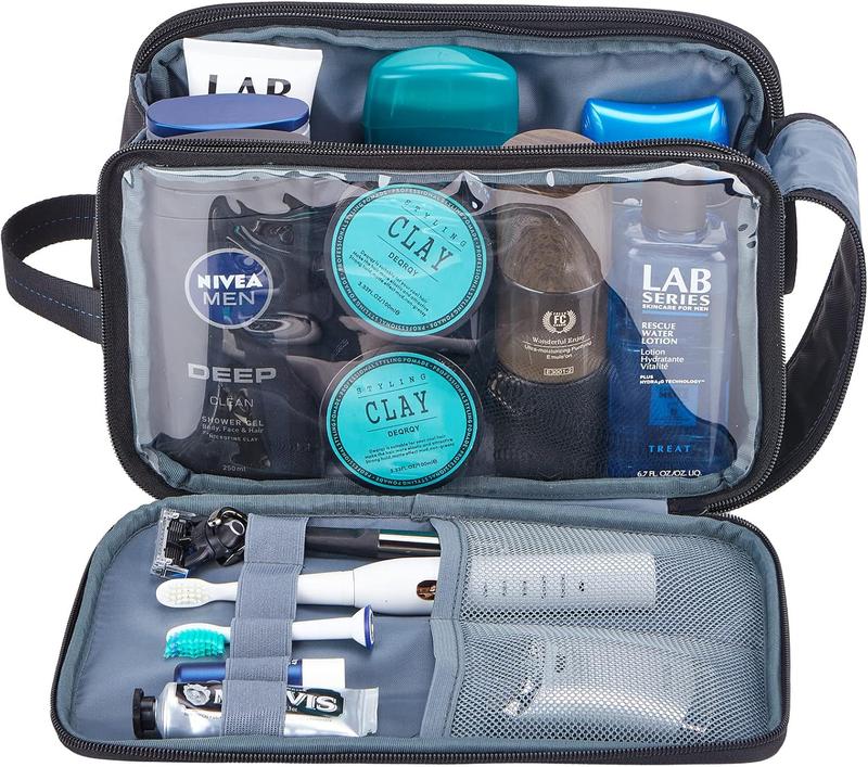 Toiletry Bag for Men, Extra Large Water-resistant Dopp Kit with Double Side Full Open Design, Shaving Bag for Toiletries and Shaving Accessories for Long Travel, Black