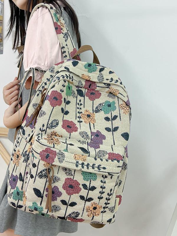 Floral Pattern Backpack, Large Capacity Zipper Backpack, Fashionable Backpack for Women & Men, Casual Trendy Versatile High-quality Daily Commuting Bag